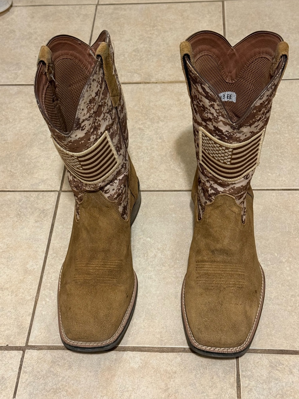 Ariat Sport Patriot Men's Boots 13 EE Wide Sand Storm Camo American Flag Square